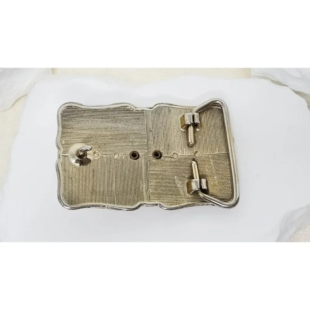 Vintage Southwestern Silver Tone Belt Buckle Genuine Tiger Eye Stone Cabochon